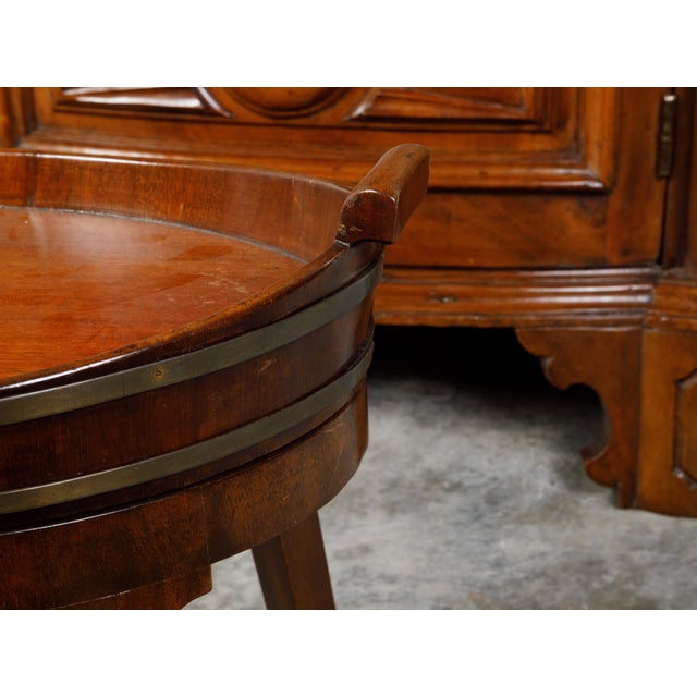 English 19th Century Oval Mahogany Tray Top Table with Brass Accents and Casters For Sale - Image 4 of 10