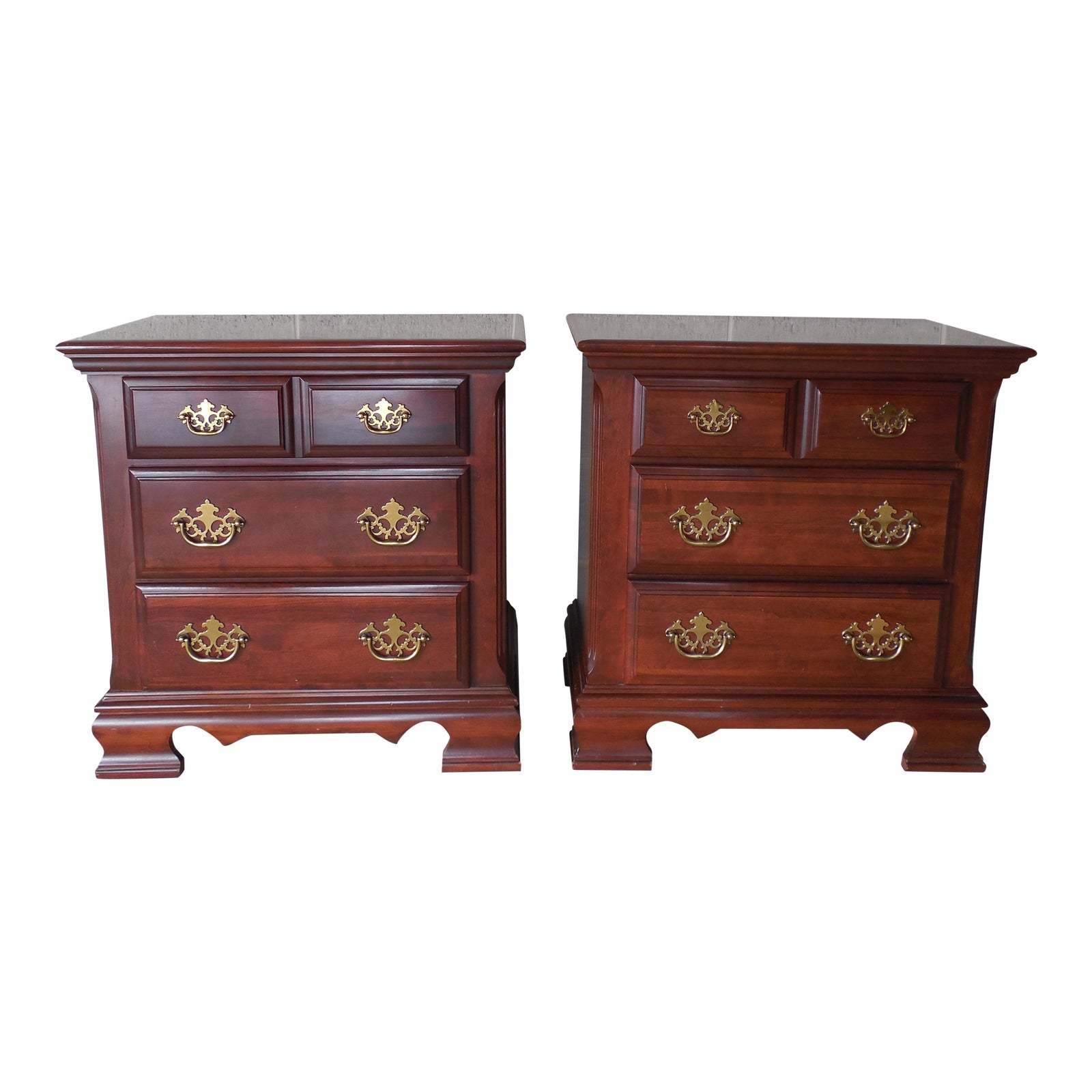Broyhill Premier Collection Chippendale Style Cherry Nightstands Pair