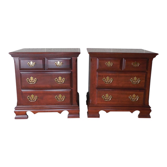 Broyhill Premier Collection Chippendale Style Cherry Nightstands Pair