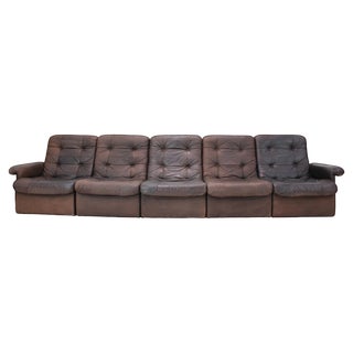 Modular Five Seater Sofa in Leather, 1980s, Set of 5 For Sale