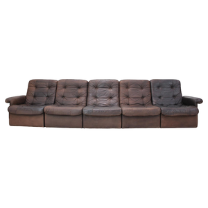 Modular Five Seater Sofa in Leather, 1980s, Set of 5