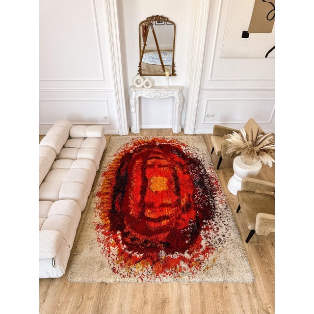 Large Polish Flame Shag Rug by Zakłady Tkanin Dekoracyjnych Welur, Kietrz, 1970s For Sale - Image 14 of 18