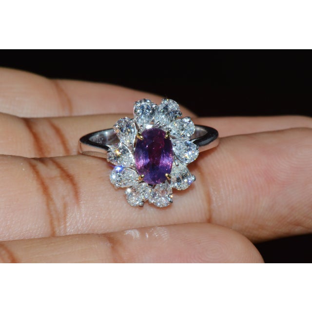 Gia Certified 3.15ct No-Heat Purple Pink Sapphire & Diamond 18k Gold Halo Ring, Size 6.5 For Sale - Image 10 of 18