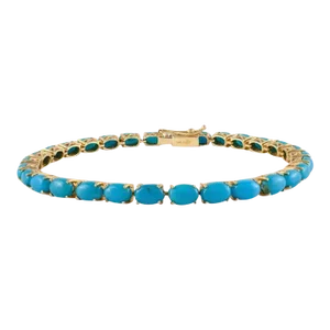14k Solid Yellow Gold Natural 14.35 Carat Turquoise Tennis Bracelet