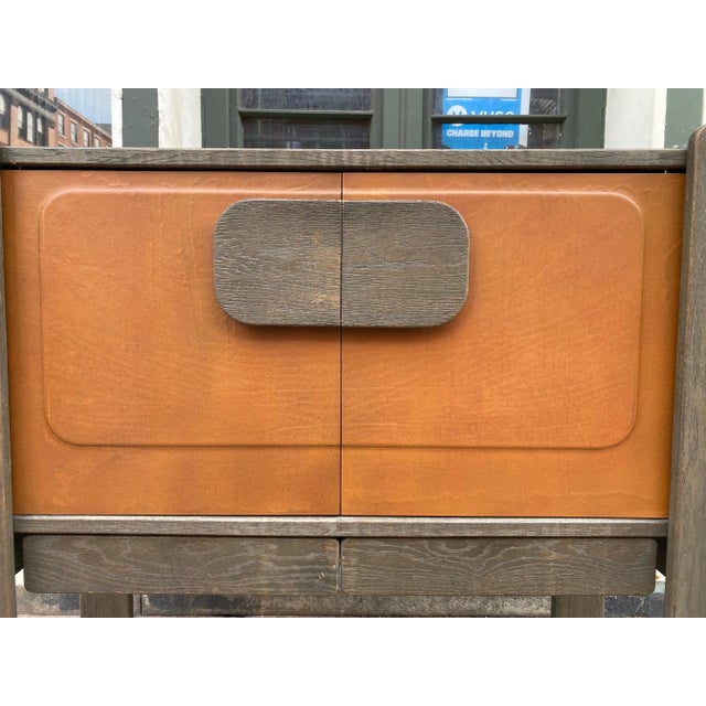 1970's Space Age Oak and Leather European Cabinet For Sale - Image 4 of 12