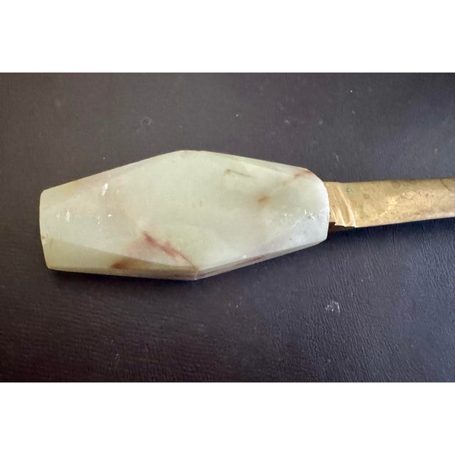 Mid-Century Modern Mid-Century Modern Faceted Cream Onyx and Brass Letter Opener For Sale - Image 3 of 6
