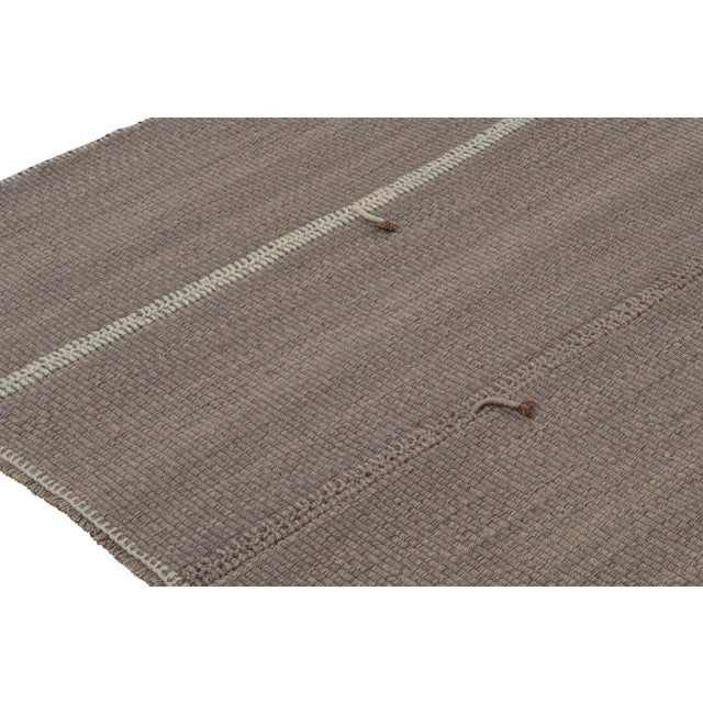 Rug & Kilim’s Contemporary Kilim in Gray With Sky Blue Stripes & Brown Accents For Sale In New York - Image 6 of 7