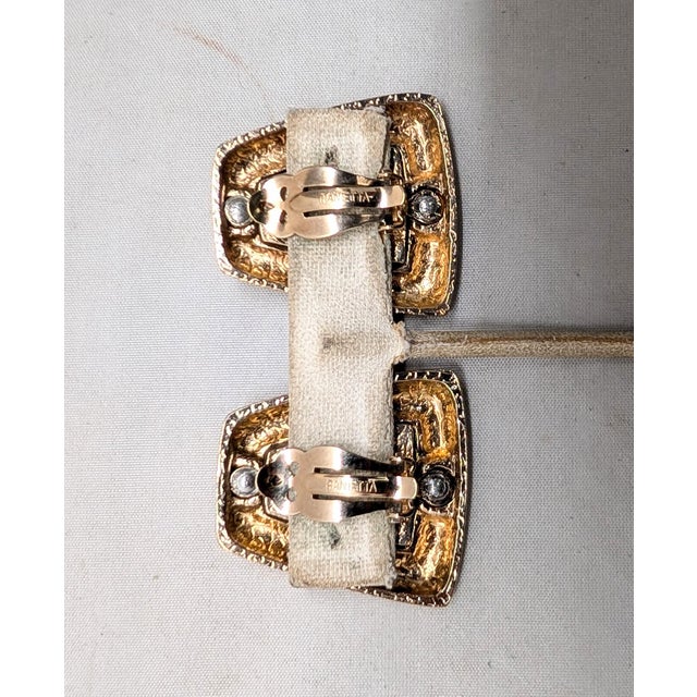 Vintage 1980s Signed Panetta Goldtone Pavé Clear Rhinestone Clip Earrings-2 Pieces For Sale In Philadelphia - Image 6 of 7