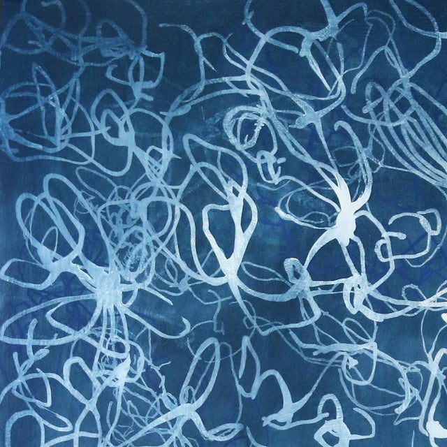 "Blue Chiffon No.1 - Compressed Veil" - Blue Abstract Acrylic Painting on Paper by Sara Richardson For Sale - Image 4 of 7