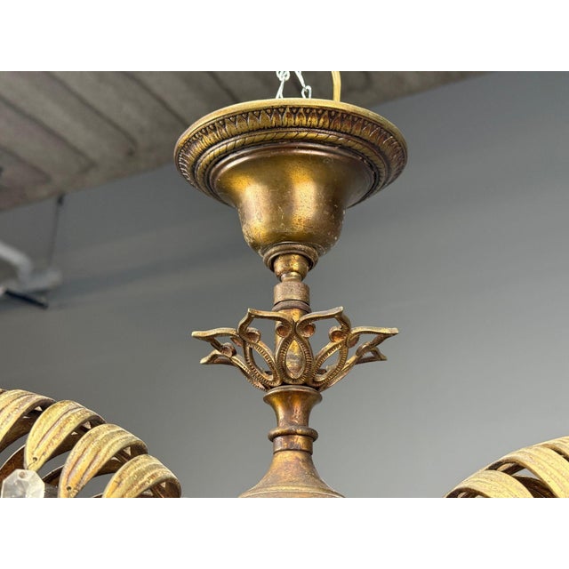 Maison Jansen Style, Palm Leaf Chandelier, Gilt Bronze, Crystal, France, 1940s For Sale - Image 17 of 18
