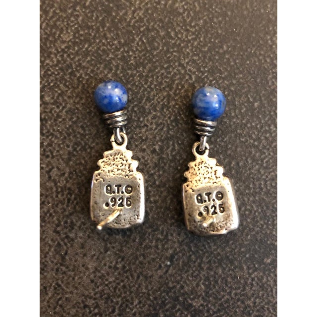 Blue Late 20th Century Native American Style Lapis Lazuli Sterling Drop Earrings, A Pair For Sale - Image 8 of 10