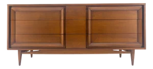 Mid Century Modern Sculpted Walnut 68" Long 9 Drawers Dresser Credenza MINT