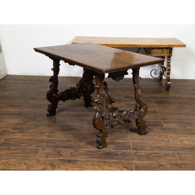 18th Century Italian 18th Century Baroque Walnut Fratino Console Table with Carved Foliage For Sale - Image 5 of 12