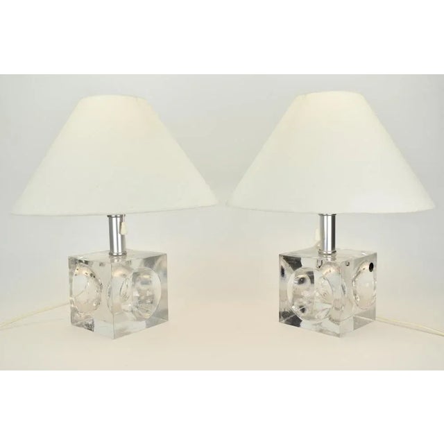 Crystal Cubic Table Lamps from Royal Leerdam, 1970s, Set of 2 For Sale - Image 7 of 12