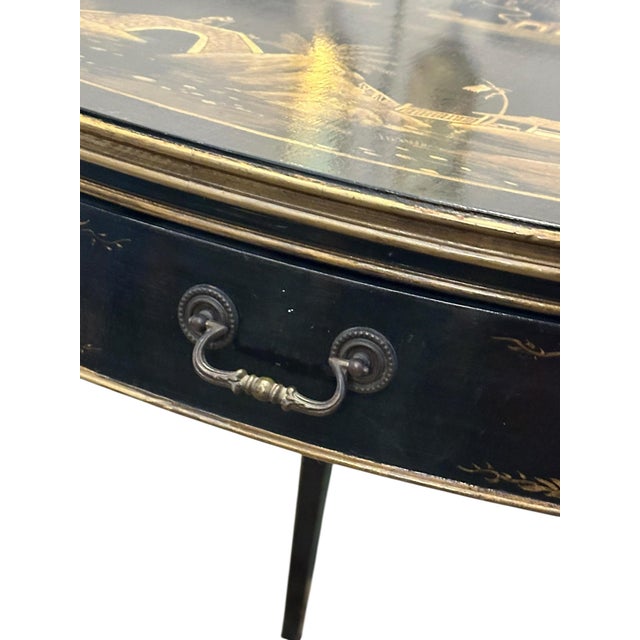 Vintage Black Lacquer Chinoiserie Drop-Leaf Table With Drawers For Sale - Image 17 of 18