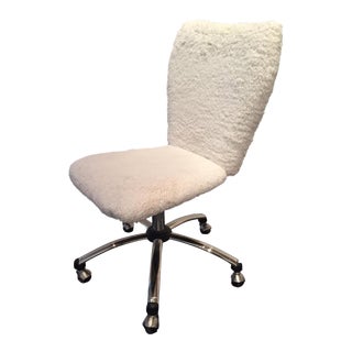 Pottery Barn White Modern Faux Sherpa Fur Swivel Chair For Sale