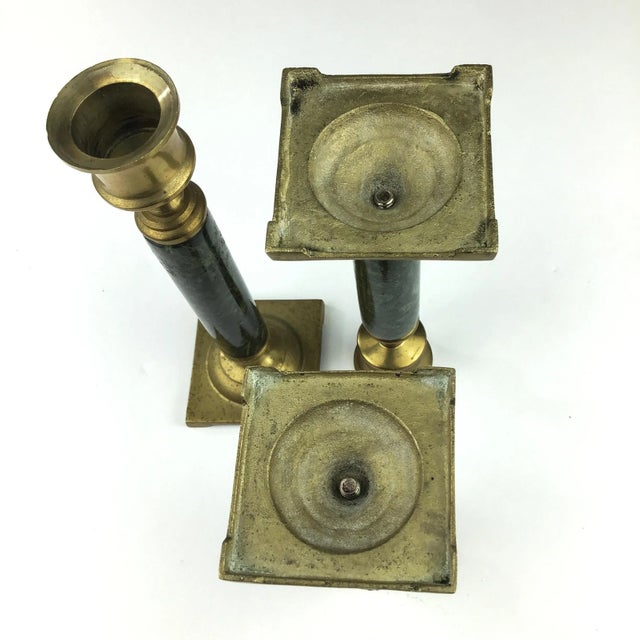 Brass Marble and Brass Candle Holders - a Set of 3 For Sale - Image 8 of 10