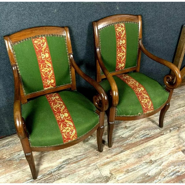 Empire Restoration Mahogany Armchairs with Petit Point Tapestry, Set of 2 For Sale - Image 5 of 6