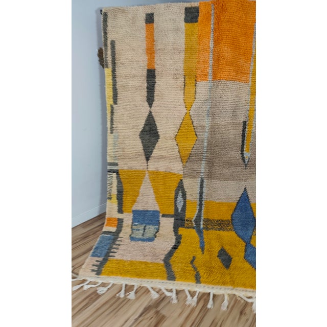 2020s Handmade Moroccan Boujaad Rug, Mustard Grey Blue Diamond, 9'4" X 6'11" For Sale - Image 5 of 17