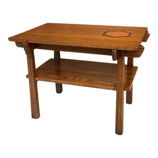 1950s Rustic Mid-Century Modern Tiered Oak Side Table For Sale