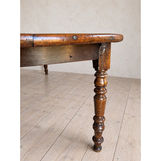 19th Century European Long Country Table With Turned Legs & Inset Brass Bowl For Sale - Image 9 of 11