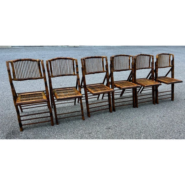 Mid-Century Modern Vintage Tortoiseshell Bamboo Folding Chair 12 Available For Sale - Image 3 of 11