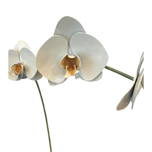 Vintage Hand Painted Potted Tole Orchid Floral Arrangement / Flower Sculpture / Object For Sale In Dallas - Image 6 of 9