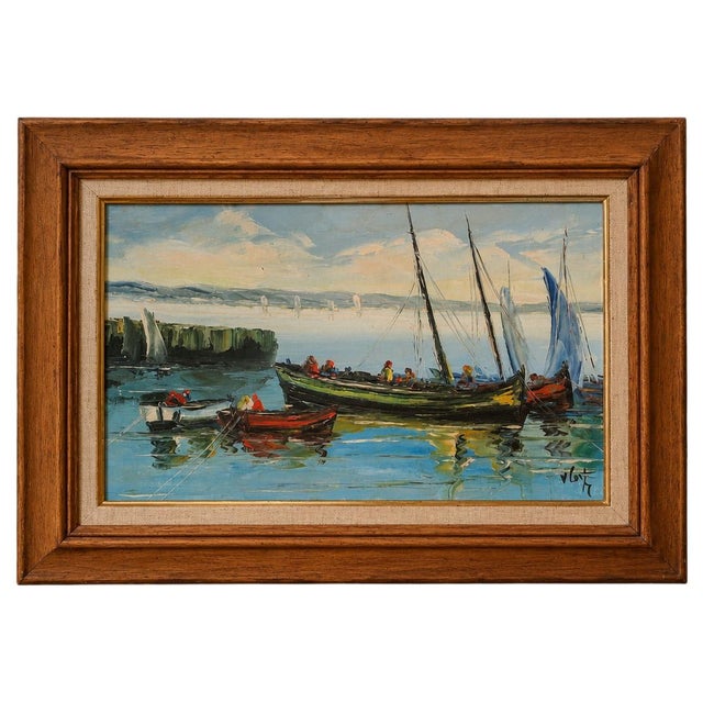 1950s V. Le T., Seascape Composition, 1950s, Oil Painting on Canvas For Sale - Image 5 of 5