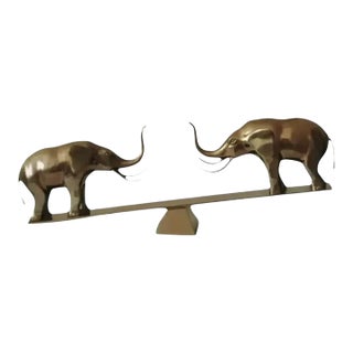 Dolbi Cashier Large Brass Elephants on Seesaw Sculpture ~ Circa 1980s For Sale