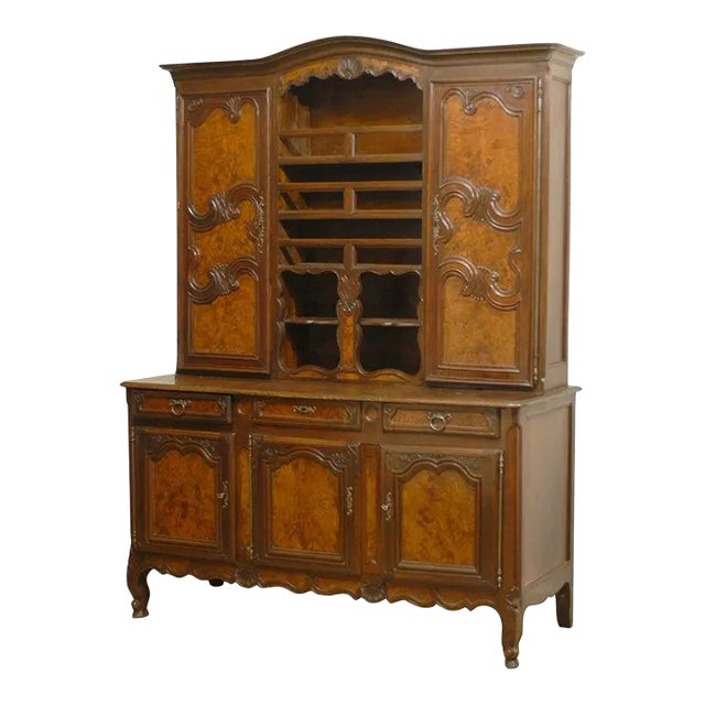 French 1820s Walnut Restoration Vaisselier from Bresse with Burl Wood Panels For Sale