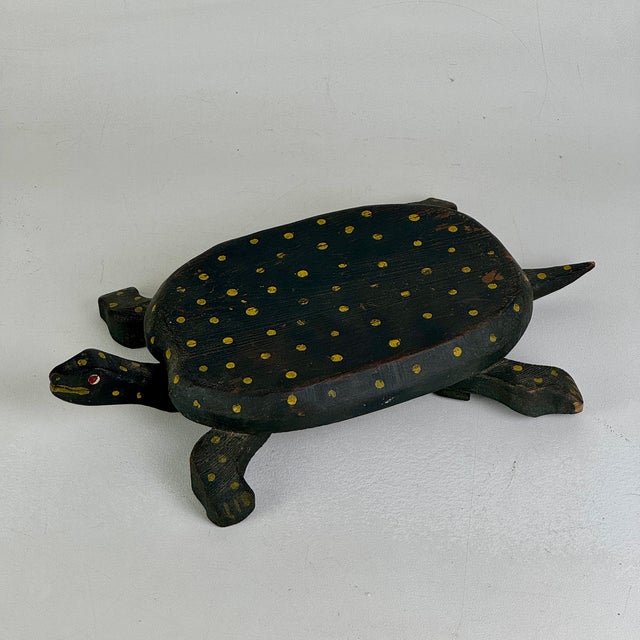 Folk Art Vintage Folk Art Primitive Hand Painted & Carved Whimsical Turtle With Polkadots For Sale - Image 3 of 11
