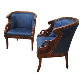 Victorian Upholstered Tub Chairs with Swans, Set of 2 For Sale