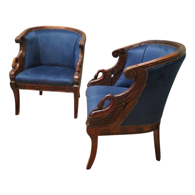 Victorian Upholstered Tub Chairs with Swans, Set of 2 For Sale