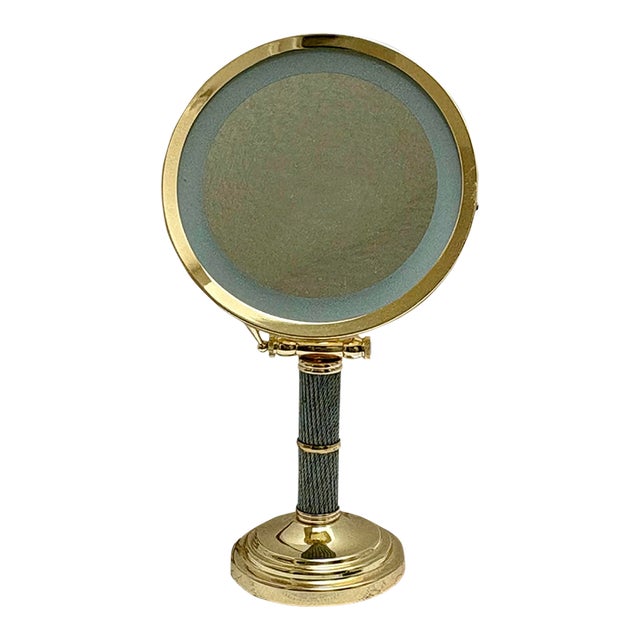 Vintage Large Brass Lighted Halo Vanity Mirror For Sale