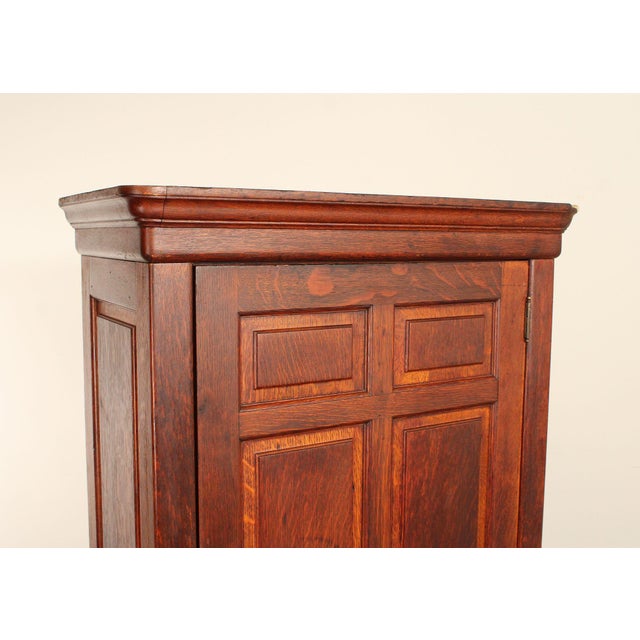 Brown Antique Solid Oak Single Door Paneled Wardrobe For Sale - Image 8 of 18