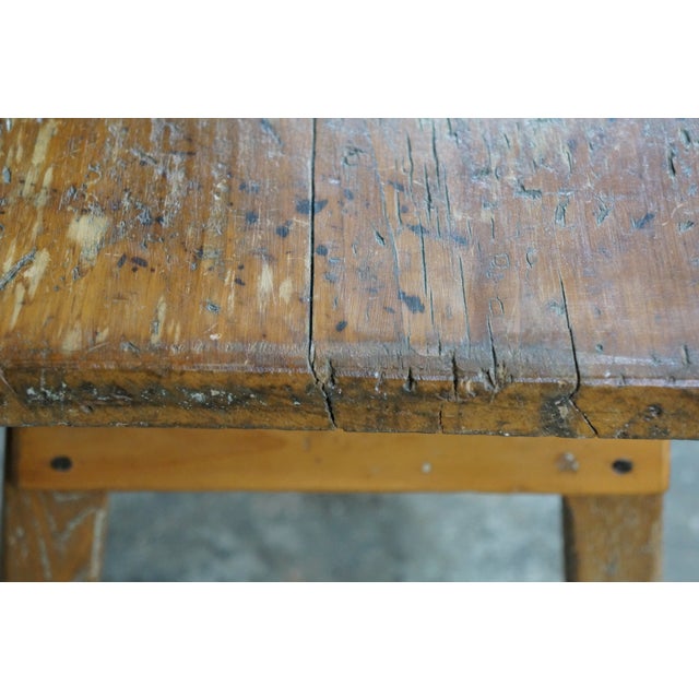 Vintage French Inspired Weathered Reclaimed Oak Farmhouse Peg Leg Bench Seat 68" For Sale - Image 11 of 15