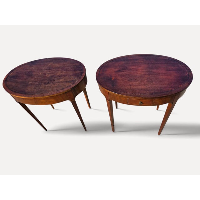American 1920 English Sheraton Mahogany Leather Top Side/Sofa Tables, American Made. For Sale - Image 3 of 16
