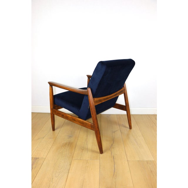Navy Blue GFM-64 Armchair in Dark Wood from Edmund Homa, 1970s For Sale - Image 6 of 13