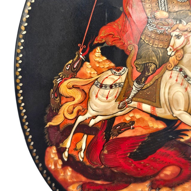 Russian Hand Painted Lacquer Box Depicting St George and the Dragon, 4.5 For Sale - Image 14 of 16