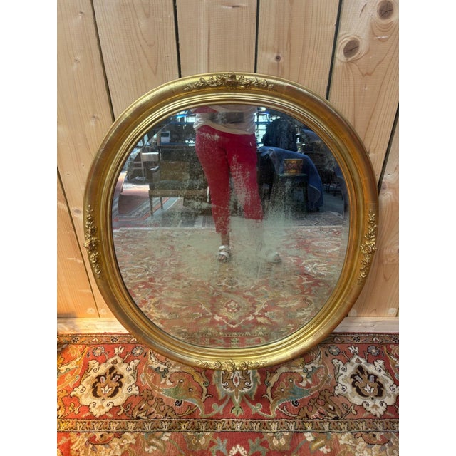 Louis XVI Oval Beveled Giltwood Mirror, 19th Century, 1890s For Sale - Image 5 of 9