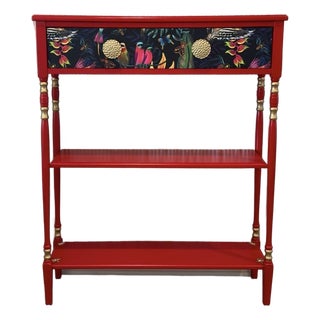Solid Wood Console Table, Narrow Hallway Furniture, Red and Gold Palm Beach Tropical Decor For Sale