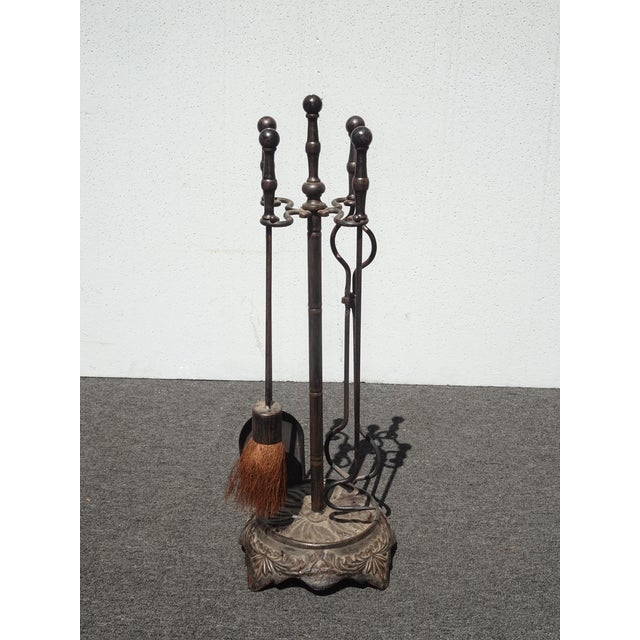 French Country Share Set of Four Vintage French Country Black Cast Iron Fireplace Tools For Sale - Image 3 of 17