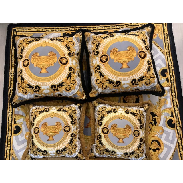 55”55” custom made lion and urn print Versace velvet throw with fringe made from heavy upholstery fabrics 2010s please...