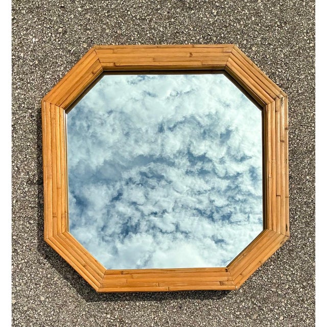 Late 20th Century Vintage Octagonal Bamboo Wall Mirror For Sale - Image 5 of 17