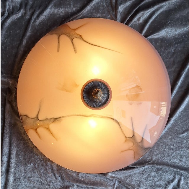 Metal Vintage Ceiling Lamp with Patinated Metal Mounting and Pink Marbled Glass Shade by Honsel, 1990s For Sale - Image 7 of 11