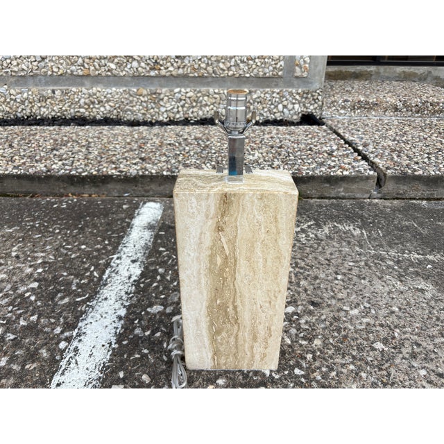 Cream 1970s Italian Modern Travertine and Chrome Lamp by Romeo Rega For Sale - Image 8 of 12
