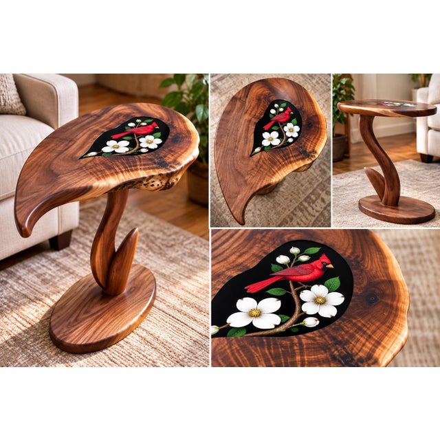 Mother Nature Handcrafted Black Walnut Cardinal Accent Table | Sculptural Nature Art For Sale - Image 4 of 10