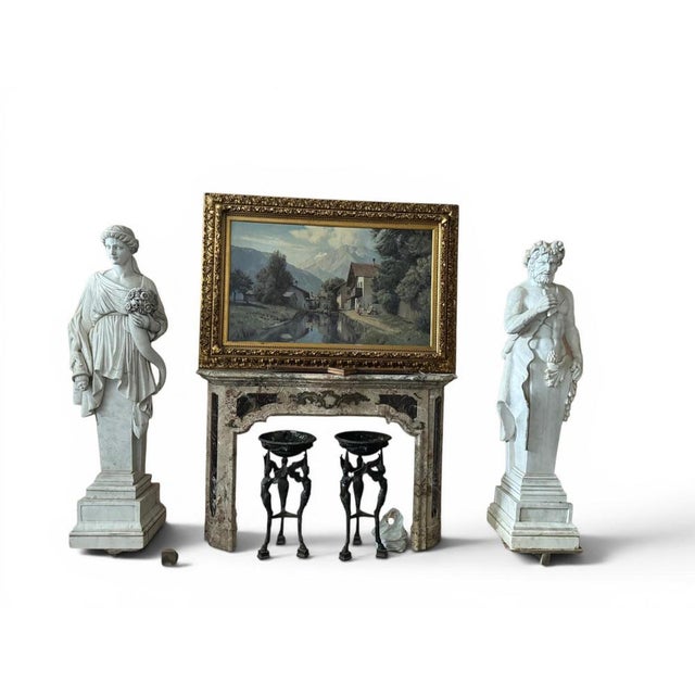 1980s Italian Artist, Large Greek Mythological Sculptures of Faun and Cornucopia, 1980, Marble, Set of 2 For Sale - Image 5 of 6