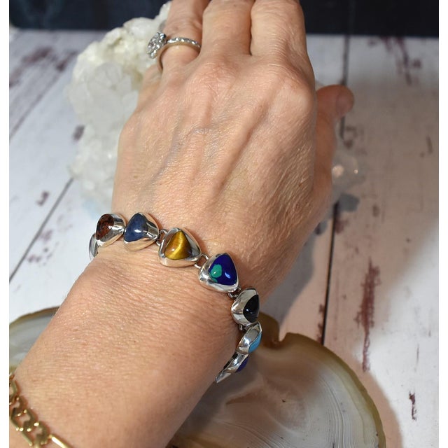 Vintage Mexican 950 Sterling Silver Multi Gemstone Tennis Bracelet For Sale - Image 17 of 17