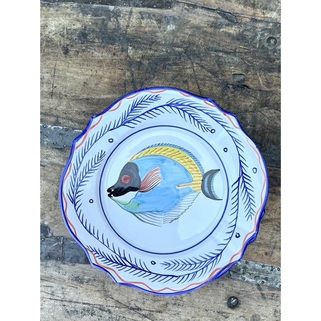 Textile Vintage Italian Hand Painted Fish Plates - Set of 12 For Sale - Image 7 of 12